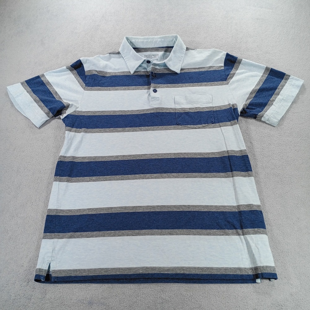 Patagonia Mens Polo Shirt Blue Striped Medium Organic Cotton Chest Pocket